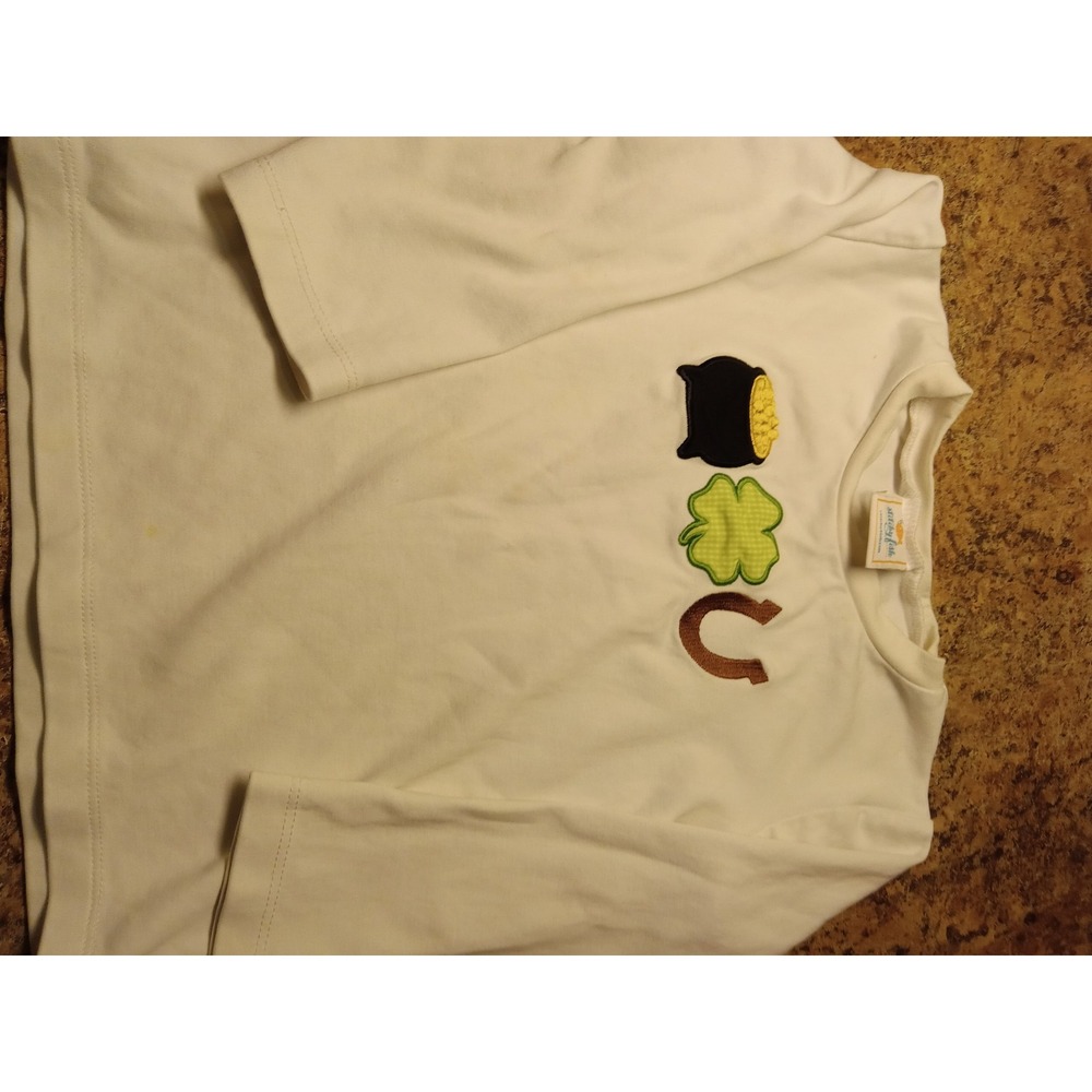 Stitchy Fish Kids St Patricks Day Applique Long Sleeve Cotton Tee White Size 5